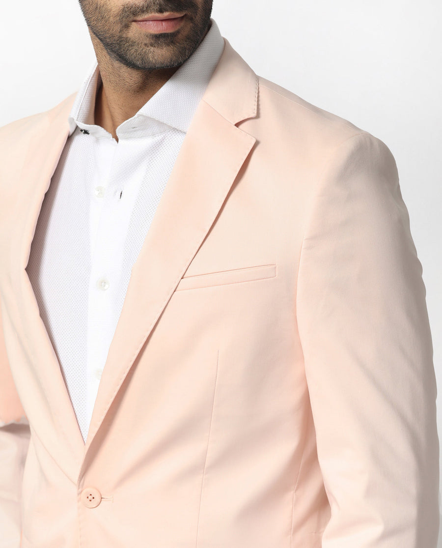 Rare Rabbit Men's Peyton Pastel Pink Polyester Plain Tailored Fit Full Sleeve Lapel Neck Blazer