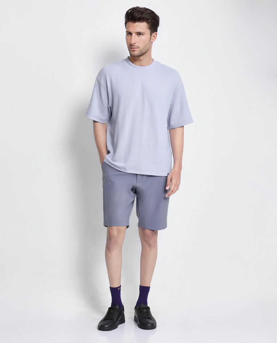 Rare Rabbit Men's Phix Dusky Purple Polyester Blend Textured Oversized Fit Half Sleeve Crew Neck T-Shirt