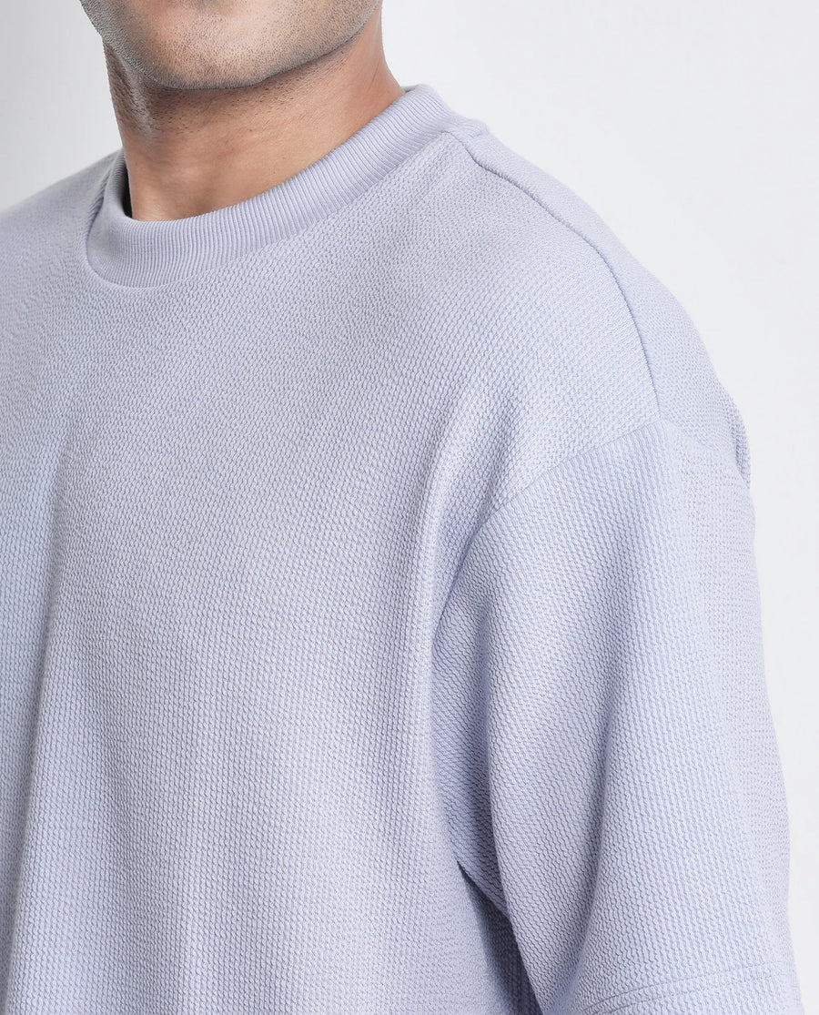 Rare Rabbit Men's Phix Dusky Purple Polyester Blend Textured Oversized Fit Half Sleeve Crew Neck T-Shirt