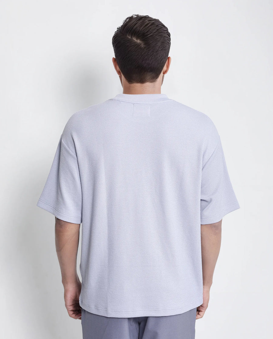 Rare Rabbit Men's Phix Dusky Purple Polyester Blend Textured Oversized Fit Half Sleeve Crew Neck T-Shirt