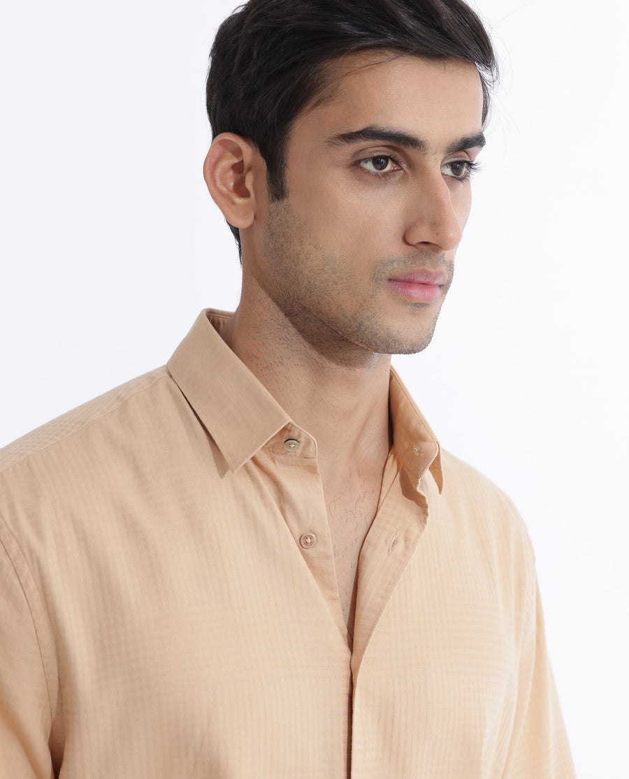 Rare Rabbit Men's Pied Beige Cotton Checked Print Regular Fit Half Sleeve Collared Shirt