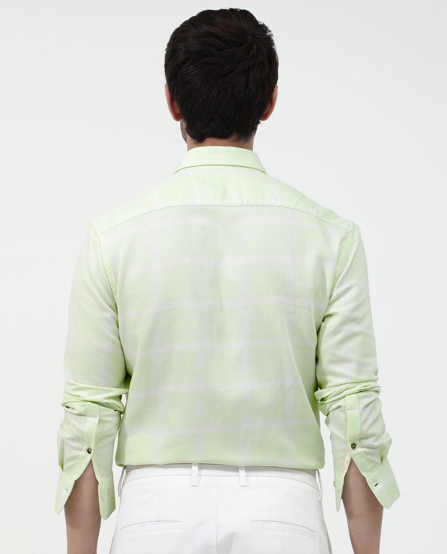 Rare Rabbit Men's Pierce Light Green Cotton Blend Checked Print Regular Fit Full Sleeve Collared Shirt