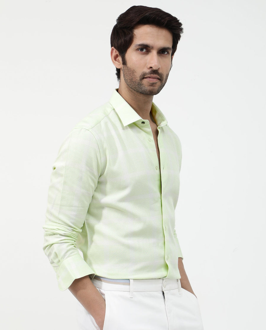 Rare Rabbit Men's Pierce Light Green Cotton Blend Checked Print Regular Fit Full Sleeve Collared Shirt