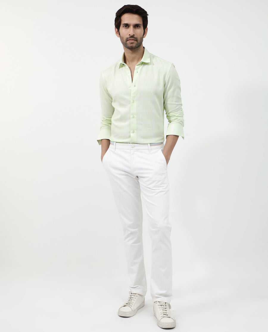Rare Rabbit Men's Pierce Light Green Cotton Blend Checked Print Regular Fit Full Sleeve Collared Shirt