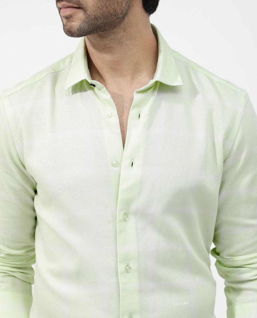 Rare Rabbit Men's Pierce Light Green Cotton Blend Checked Print Regular Fit Full Sleeve Collared Shirt