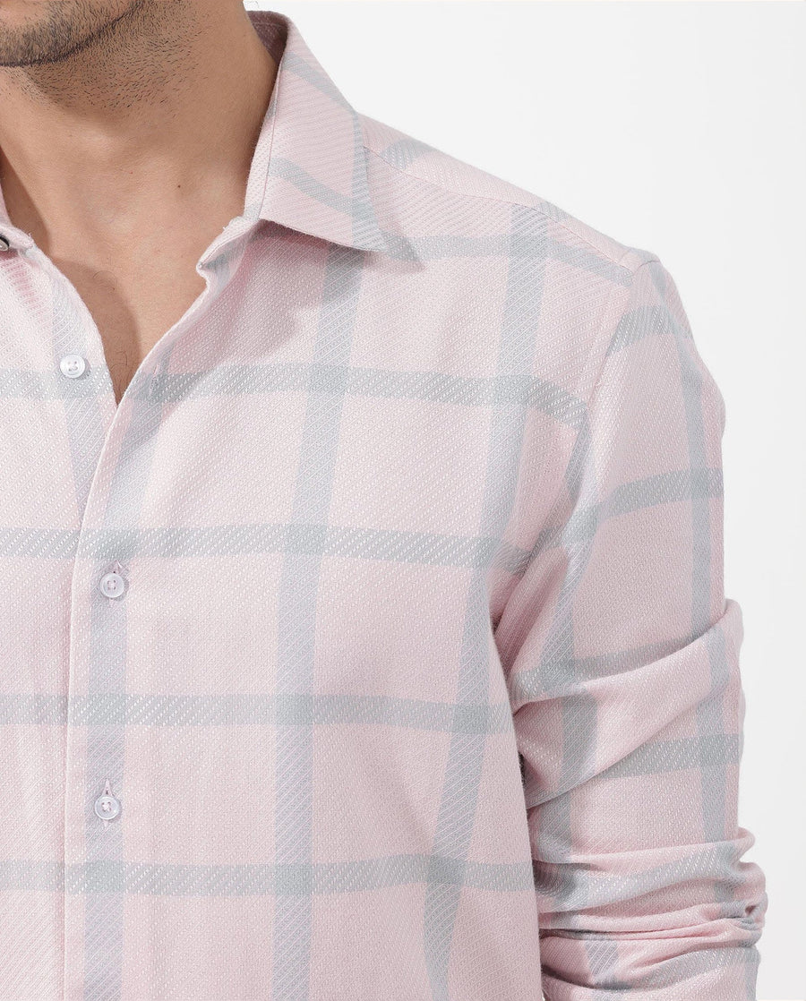Rare Rabbit Men's Pierce Pink Cotton Blend Checked Print Regular Fit Full Sleeve Collared Shirt