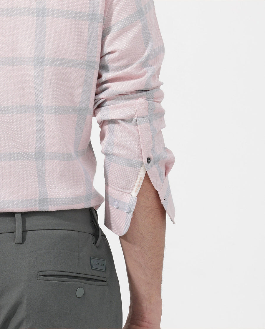Rare Rabbit Men's Pierce Pink Cotton Blend Checked Print Regular Fit Full Sleeve Collared Shirt