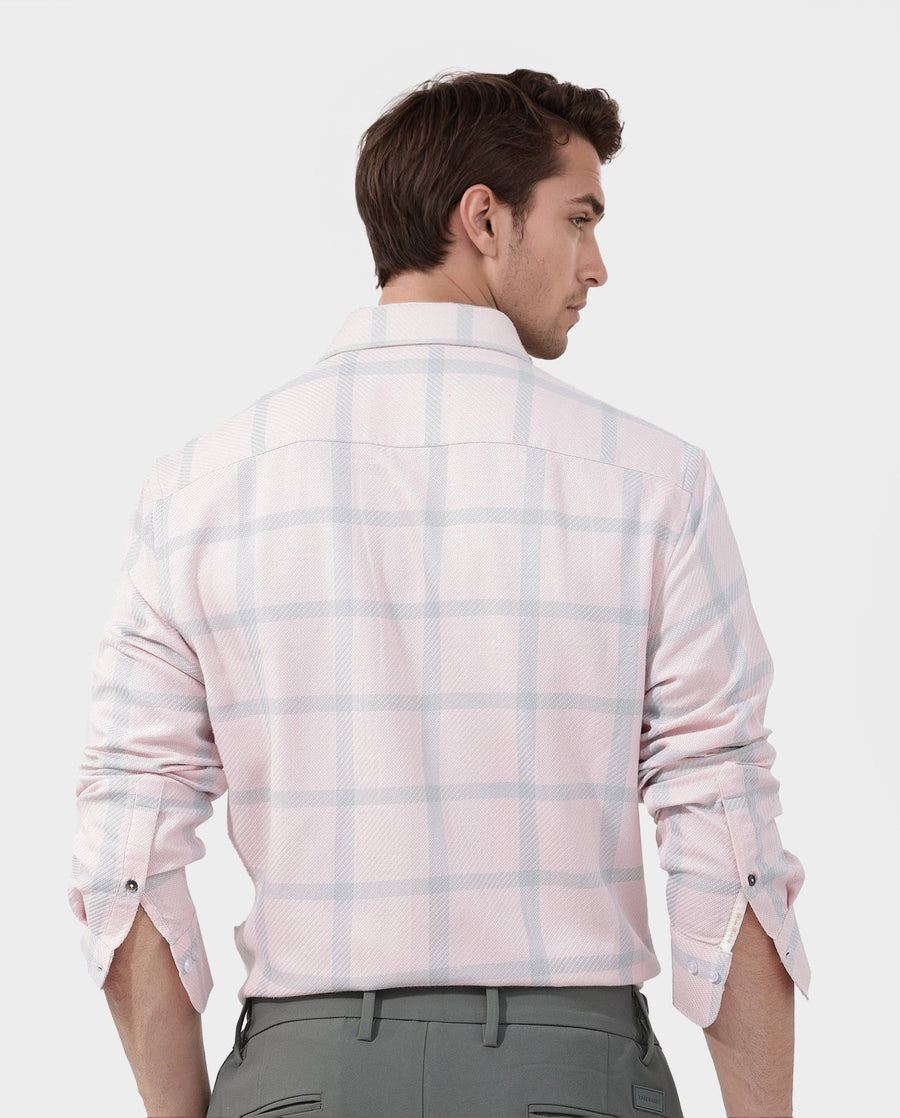 Rare Rabbit Men's Pierce Pink Cotton Blend Checked Print Regular Fit Full Sleeve Collared Shirt