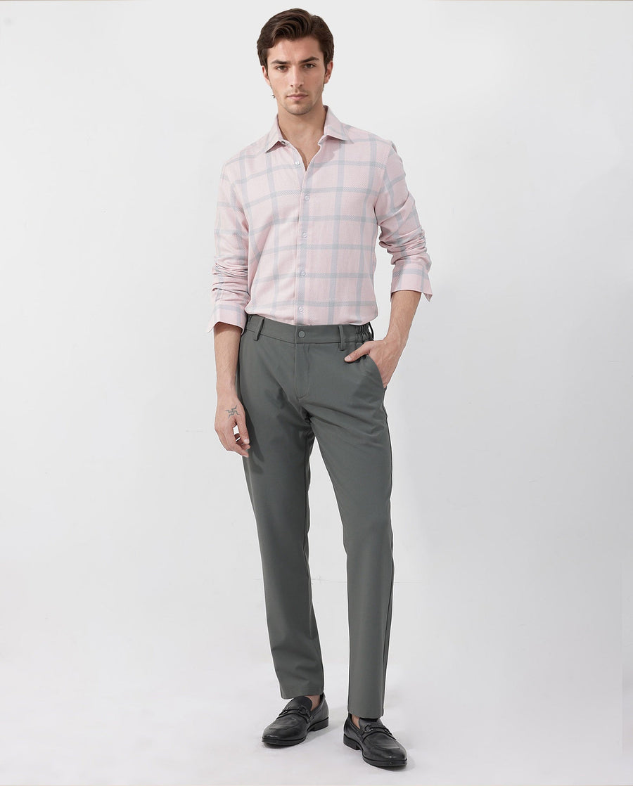 Rare Rabbit Men's Pierce Pink Cotton Blend Checked Print Regular Fit Full Sleeve Collared Shirt