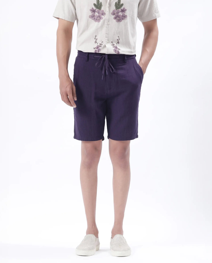 Rare Rabbit Men's Pinto-25 Purple Cotton Plain Regular Fit Shorts