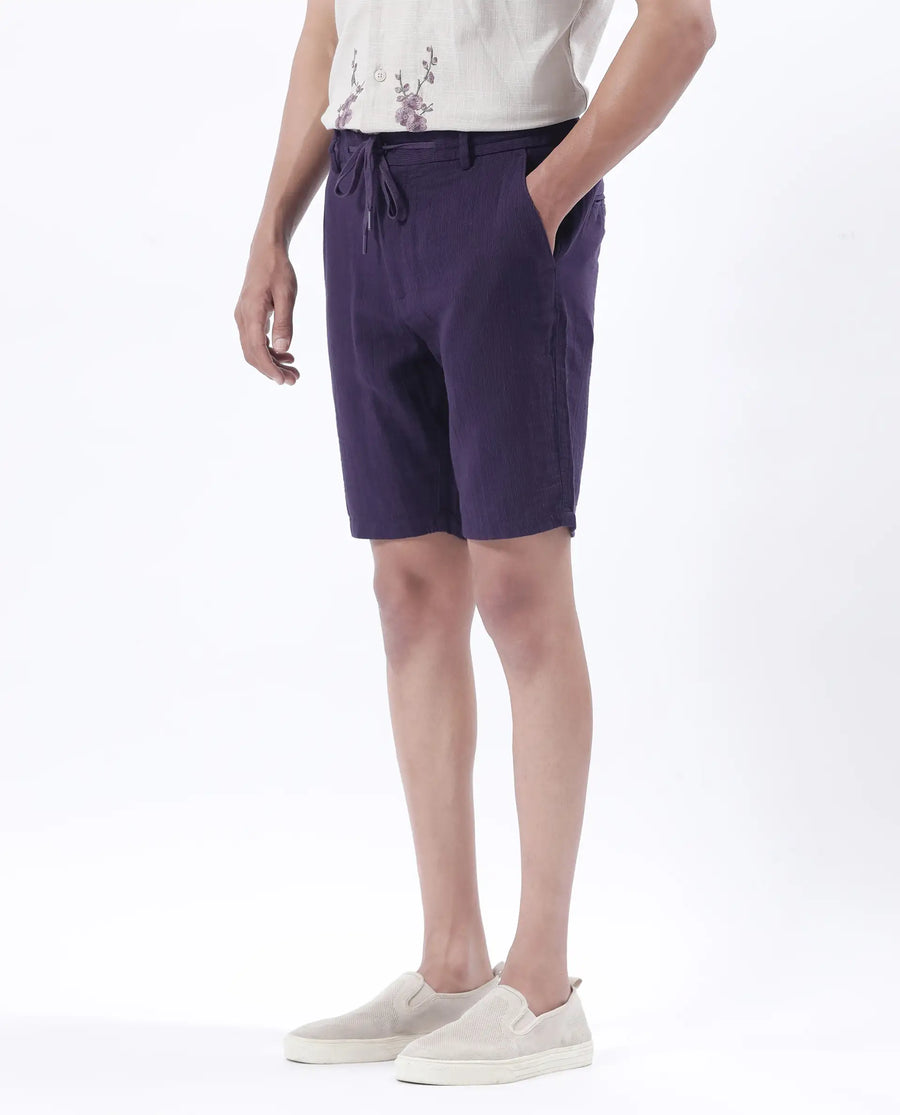 Rare Rabbit Men's Pinto-25 Purple Cotton Plain Regular Fit Shorts