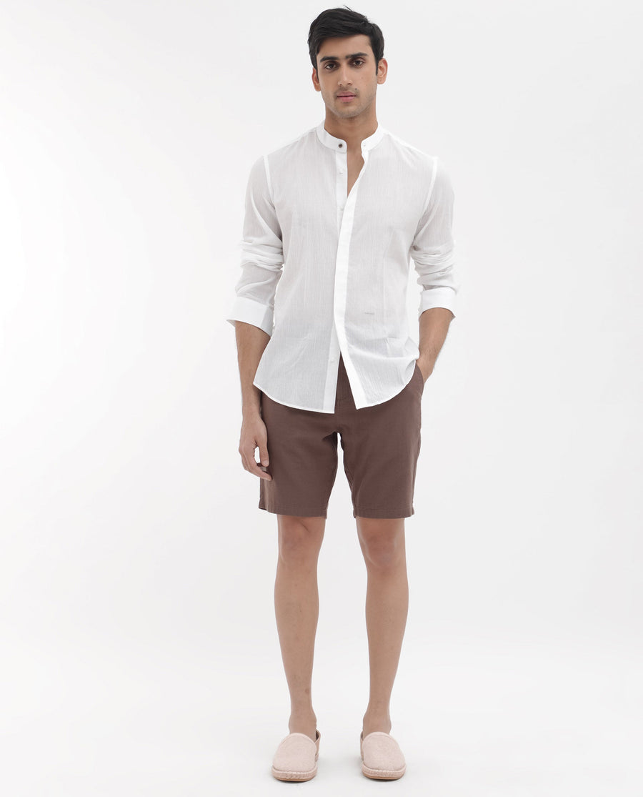 Rare Rabbit Men's Pinto Brown Cotton Plain Regular Fit Shorts