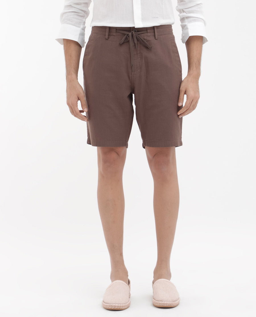 Rare Rabbit Men's Pinto Brown Cotton Plain Regular Fit Shorts