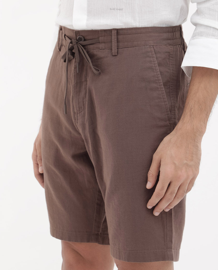 Rare Rabbit Men's Pinto Brown Cotton Plain Regular Fit Shorts