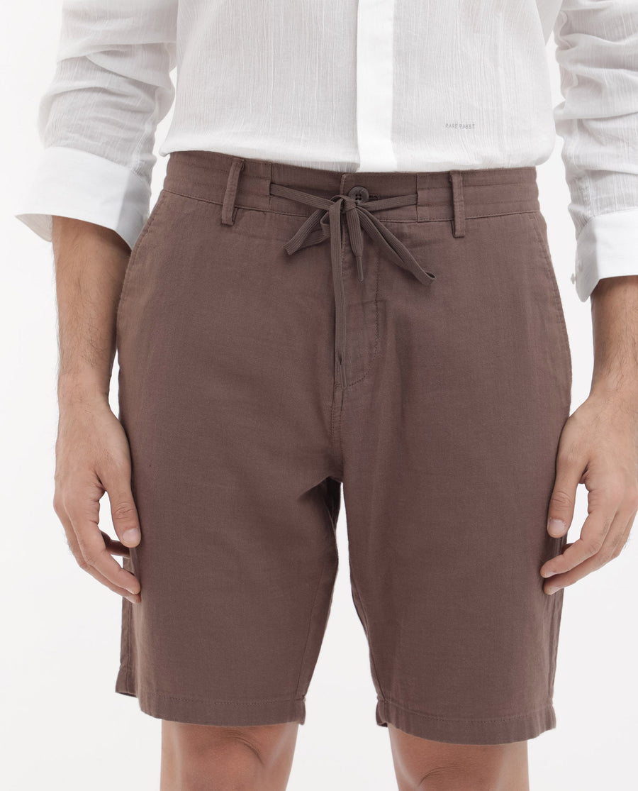 Rare Rabbit Men's Pinto Brown Cotton Plain Regular Fit Shorts