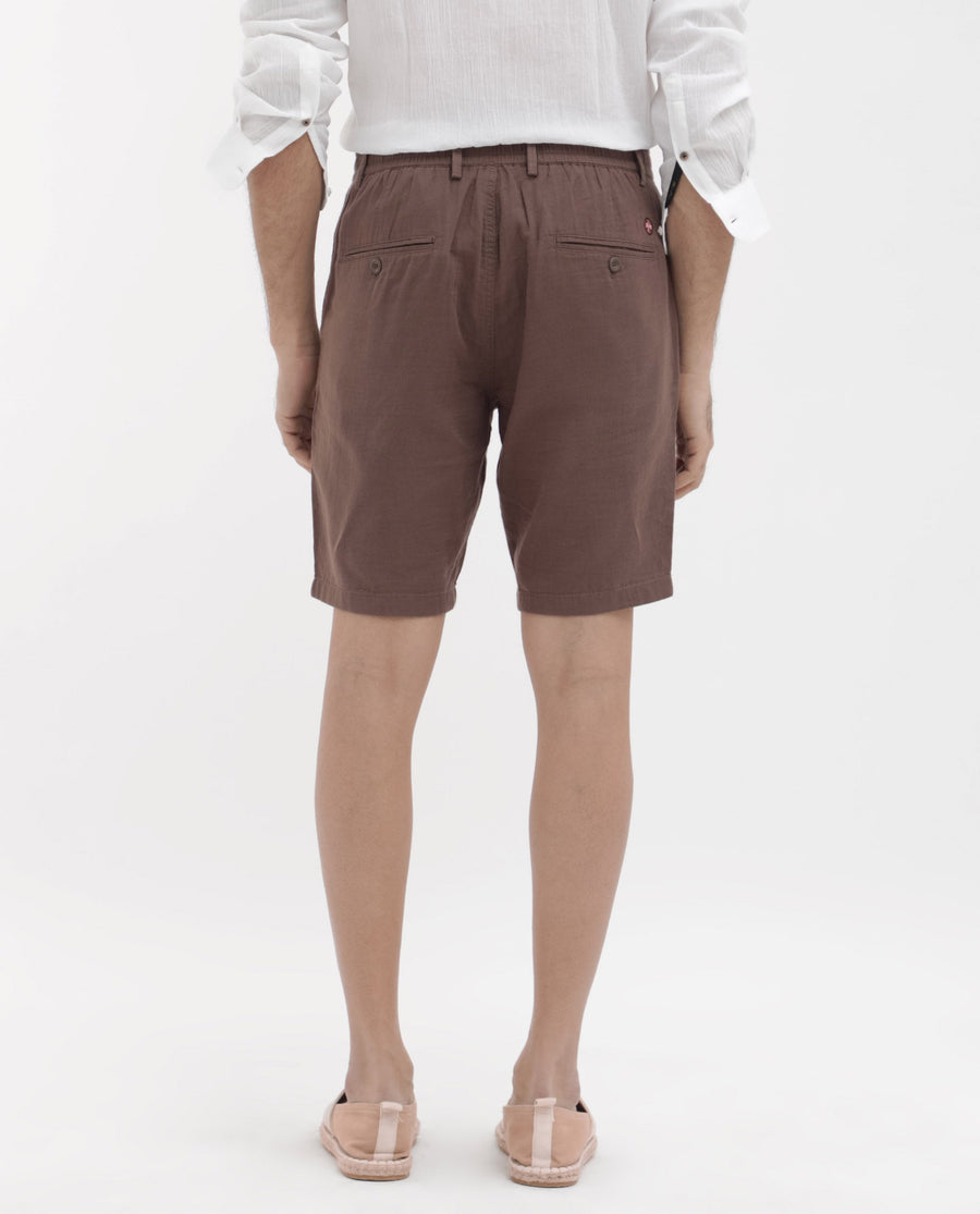 Rare Rabbit Men's Pinto Brown Cotton Plain Regular Fit Shorts