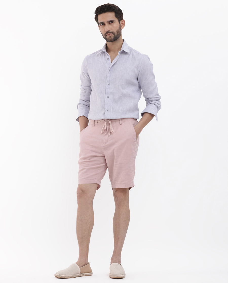 Rare Rabbit Men's Pinto Light Pink Cotton Plain Regular Fit Shorts