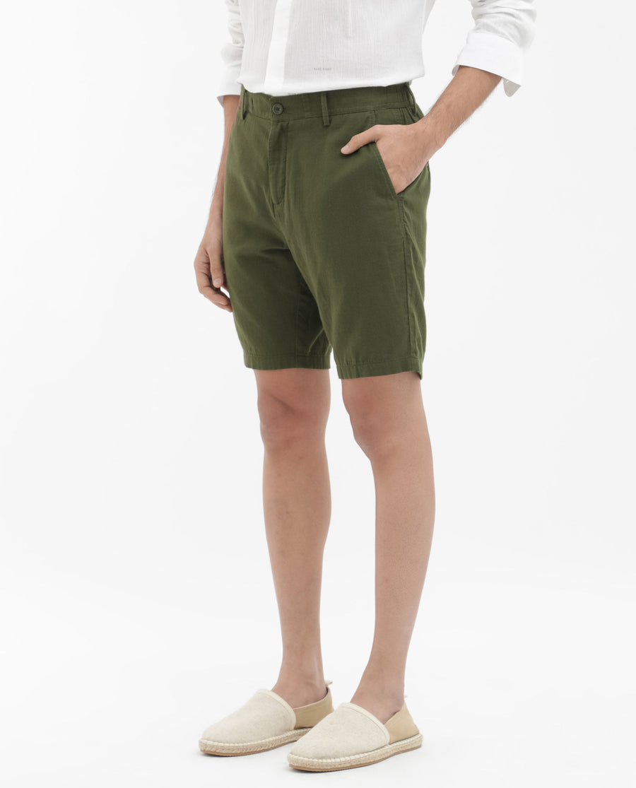 Rare Rabbit Men's Pinto Olive Cotton Plain Regular Fit Shorts