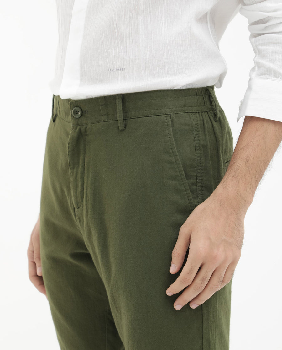 Rare Rabbit Men's Pinto Olive Cotton Plain Regular Fit Shorts