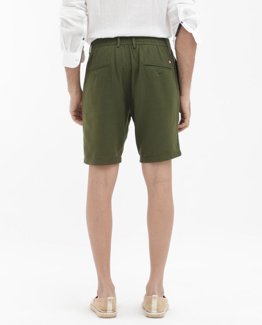 Rare Rabbit Men's Pinto Olive Cotton Plain Regular Fit Shorts