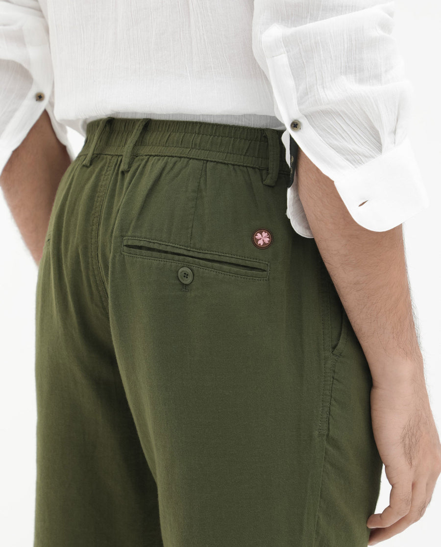 Rare Rabbit Men's Pinto Olive Cotton Plain Regular Fit Shorts