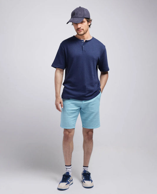 Rare Rabbit Men's Pinto-25 Light Blue Cotton Plain Regular Fit Shorts