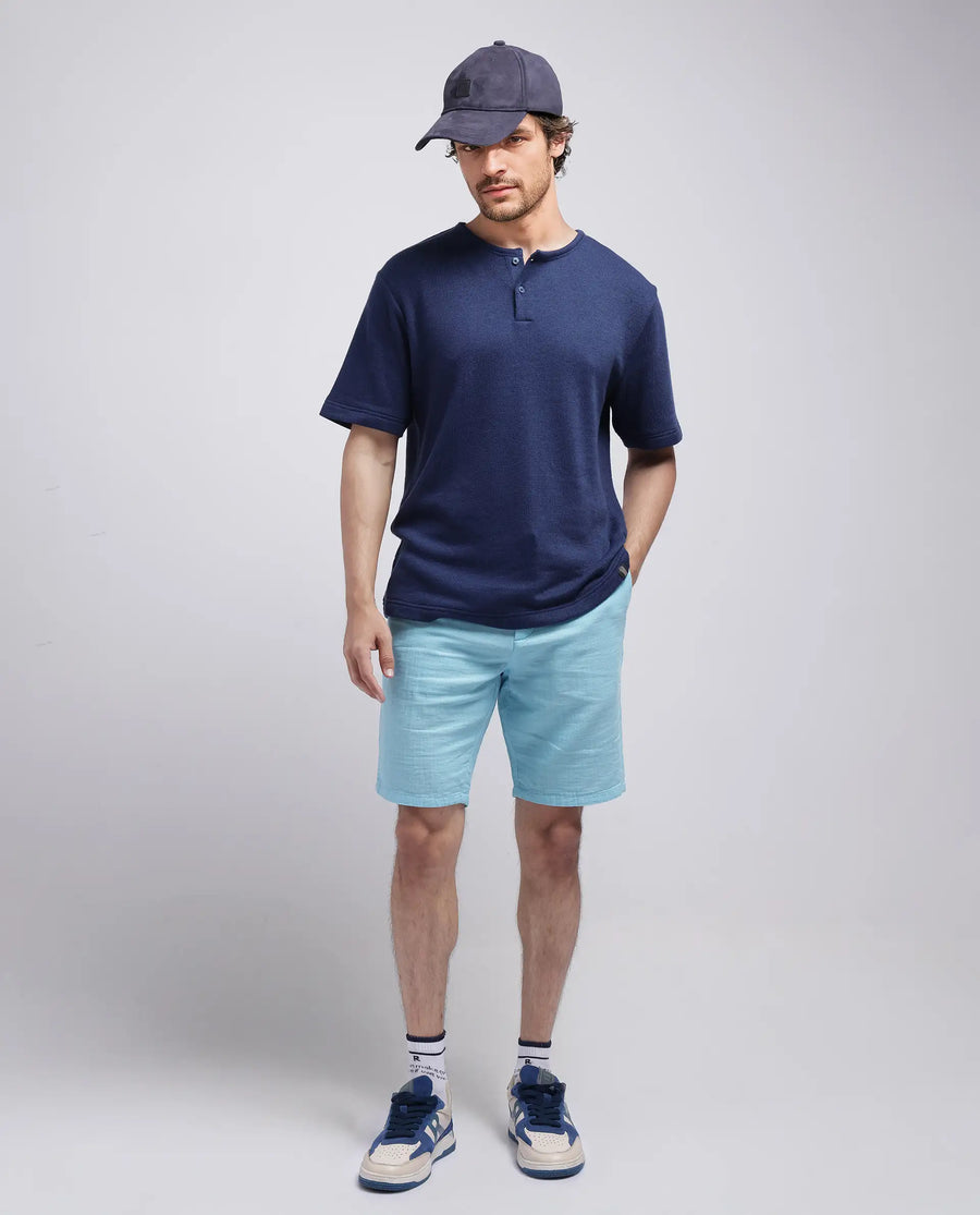 Rare Rabbit Men's Pinto-25 Light Blue Cotton Plain Regular Fit Shorts