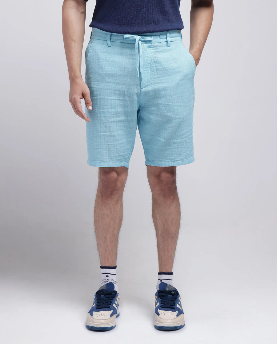 Rare Rabbit Men's Pinto-25 Light Blue Cotton Plain Regular Fit Shorts