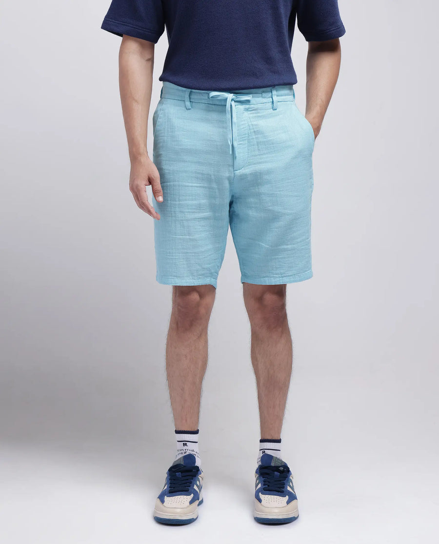 Rare Rabbit Men's Pinto-25 Light Blue Cotton Plain Regular Fit Shorts