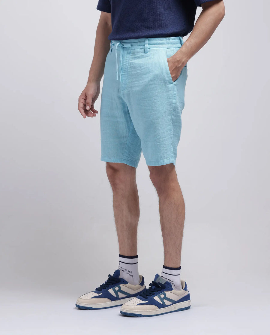Rare Rabbit Men's Pinto-25 Light Blue Cotton Plain Regular Fit Shorts