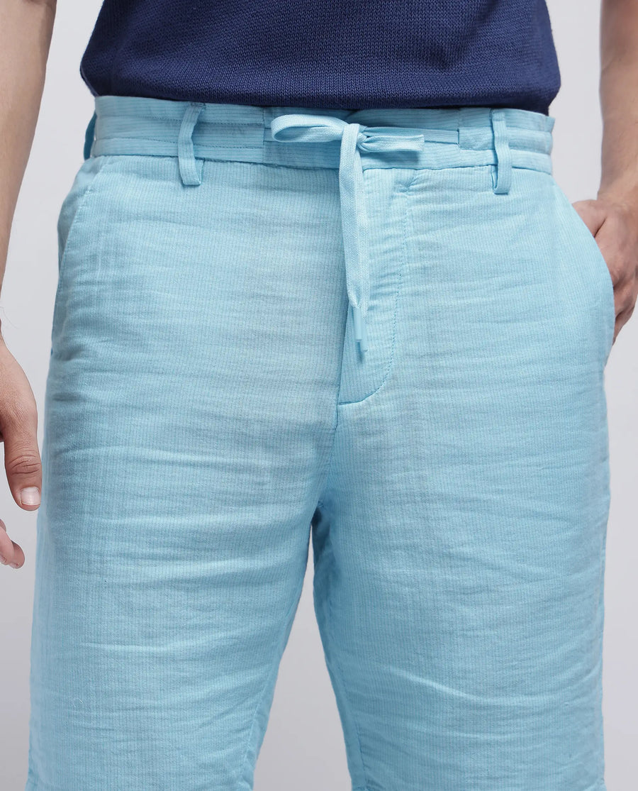 Rare Rabbit Men's Pinto-25 Light Blue Cotton Plain Regular Fit Shorts