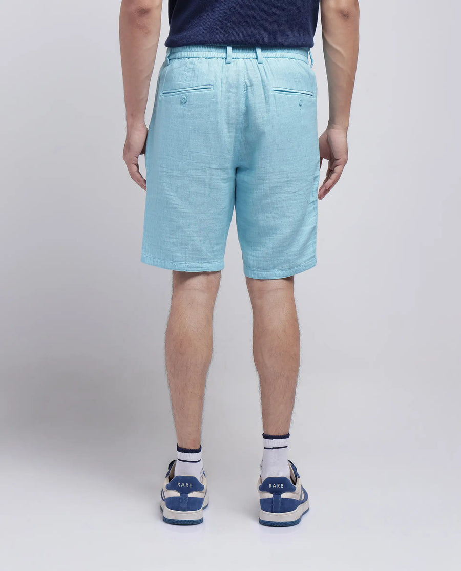 Rare Rabbit Men's Pinto-25 Light Blue Cotton Plain Regular Fit Shorts