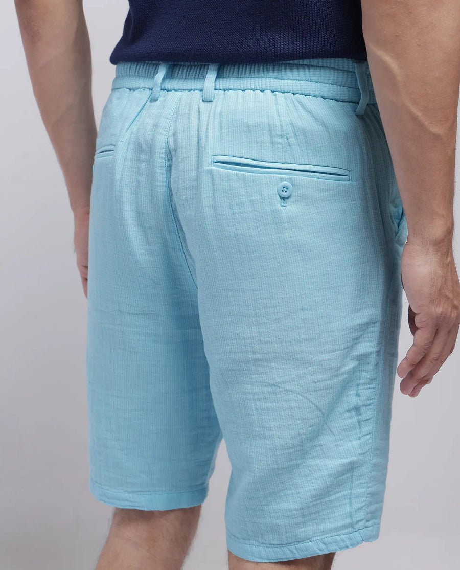 Rare Rabbit Men's Pinto-25 Light Blue Cotton Plain Regular Fit Shorts