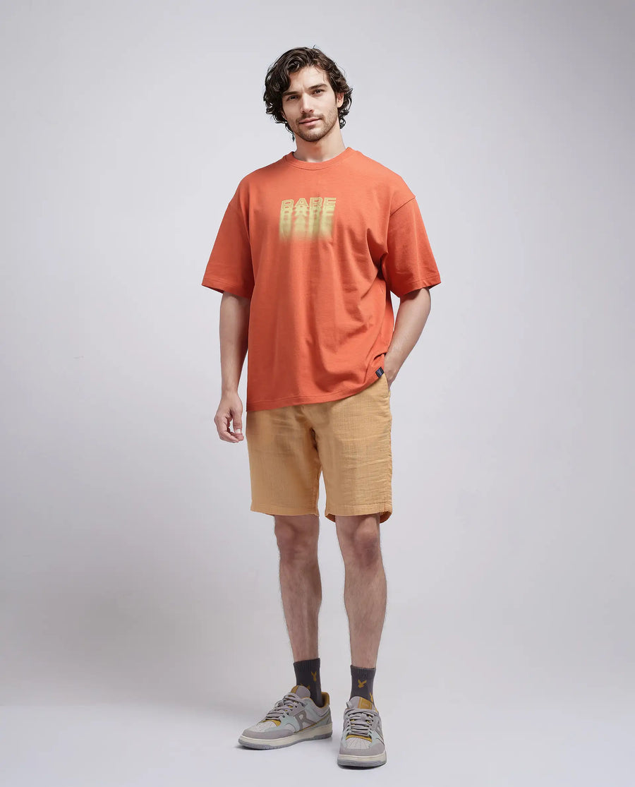 Rare Rabbit Men's Pinto-25 Yellow Cotton Plain Regular Fit Shorts