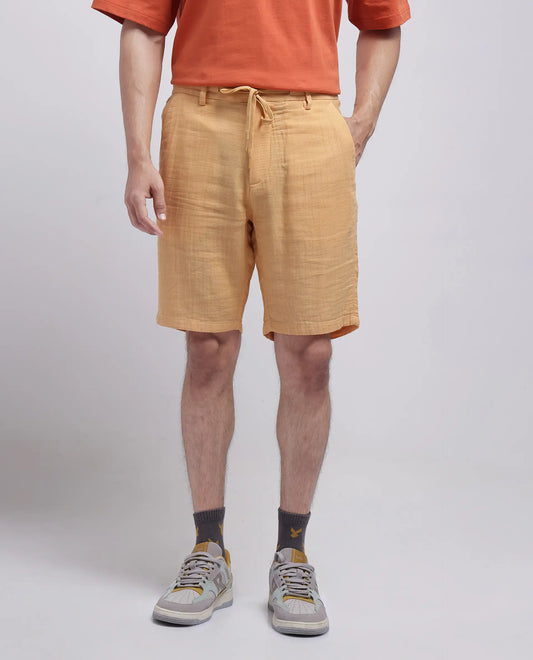Rare Rabbit Men's Pinto-25 Yellow Cotton Plain Regular Fit Shorts