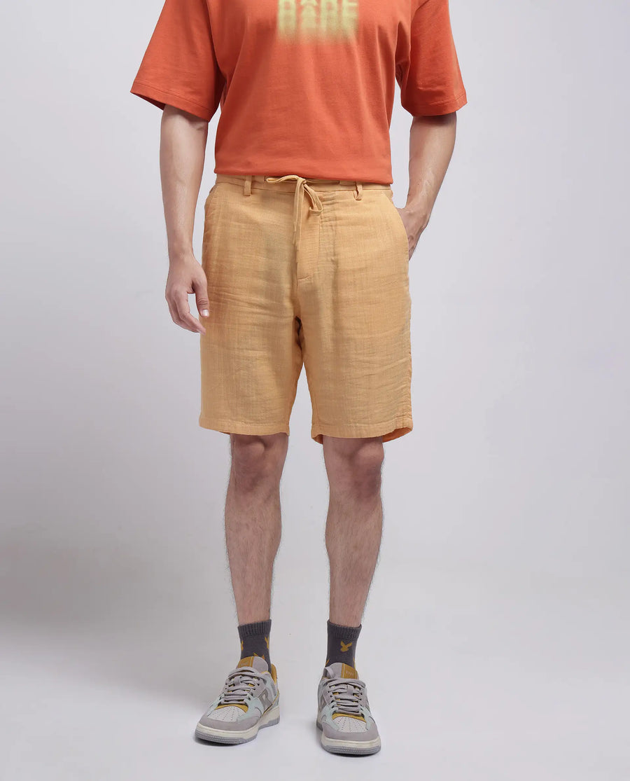 Rare Rabbit Men's Pinto-25 Yellow Cotton Plain Regular Fit Shorts