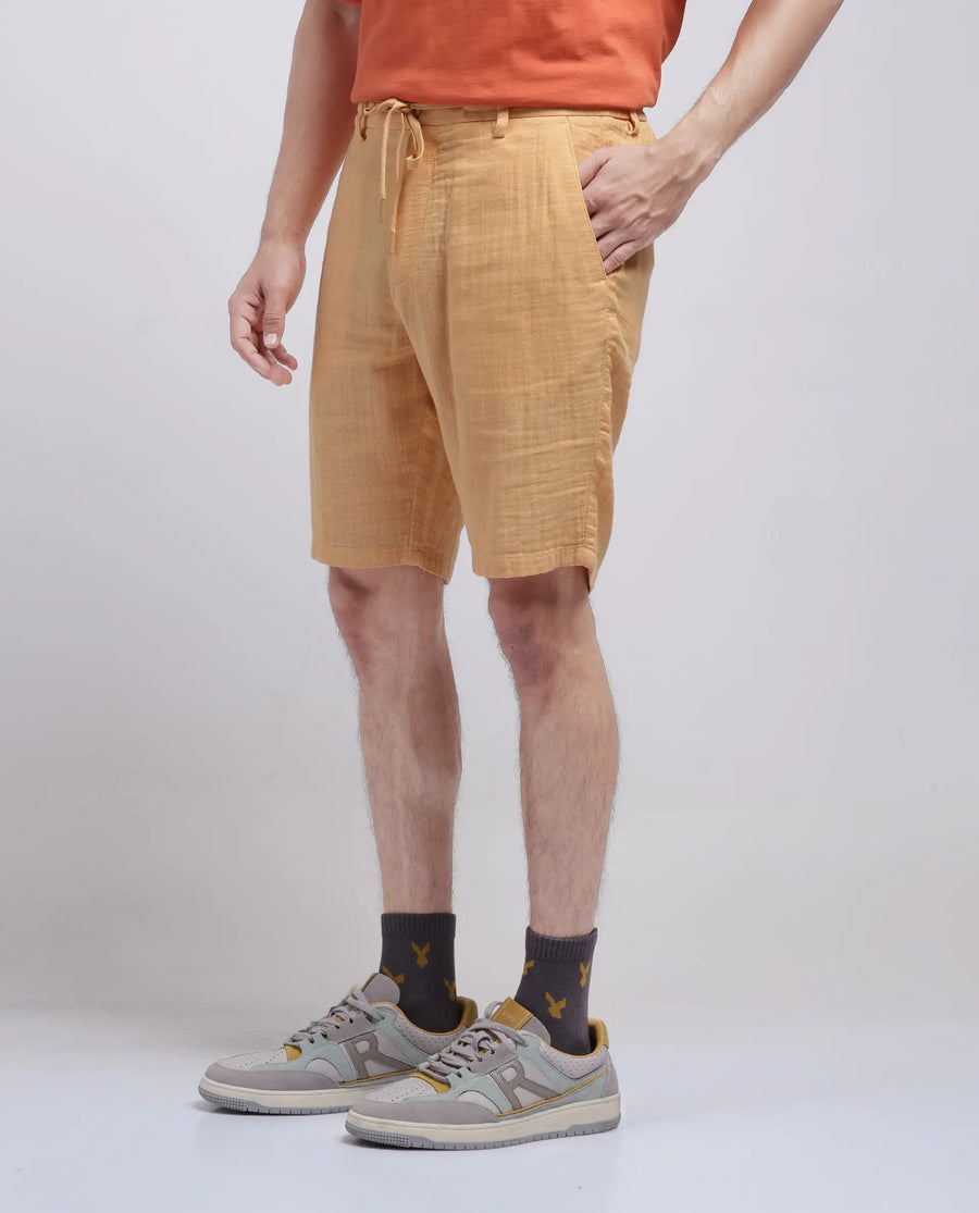 Rare Rabbit Men's Pinto-25 Yellow Cotton Plain Regular Fit Shorts