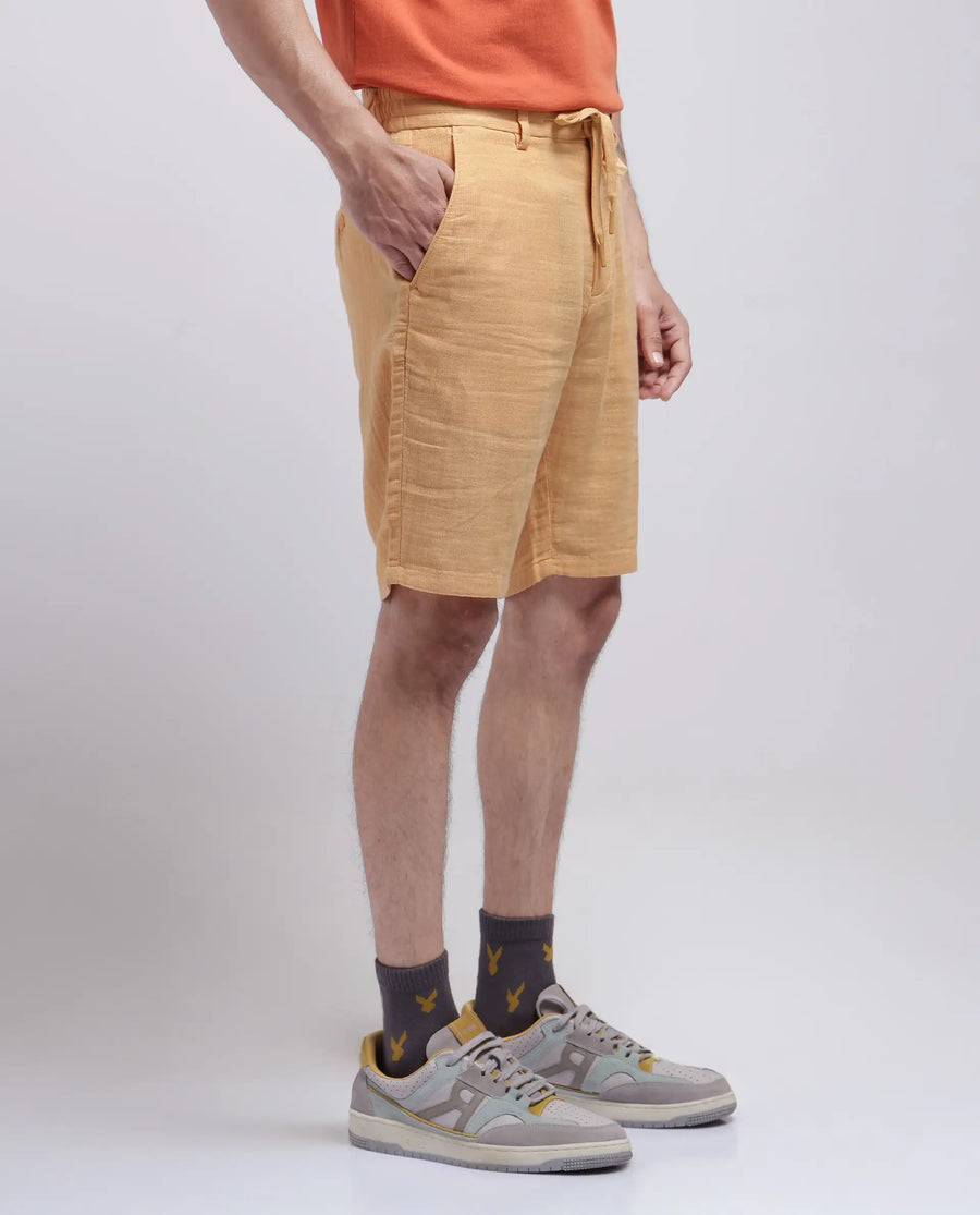 Rare Rabbit Men's Pinto-25 Yellow Cotton Plain Regular Fit Shorts