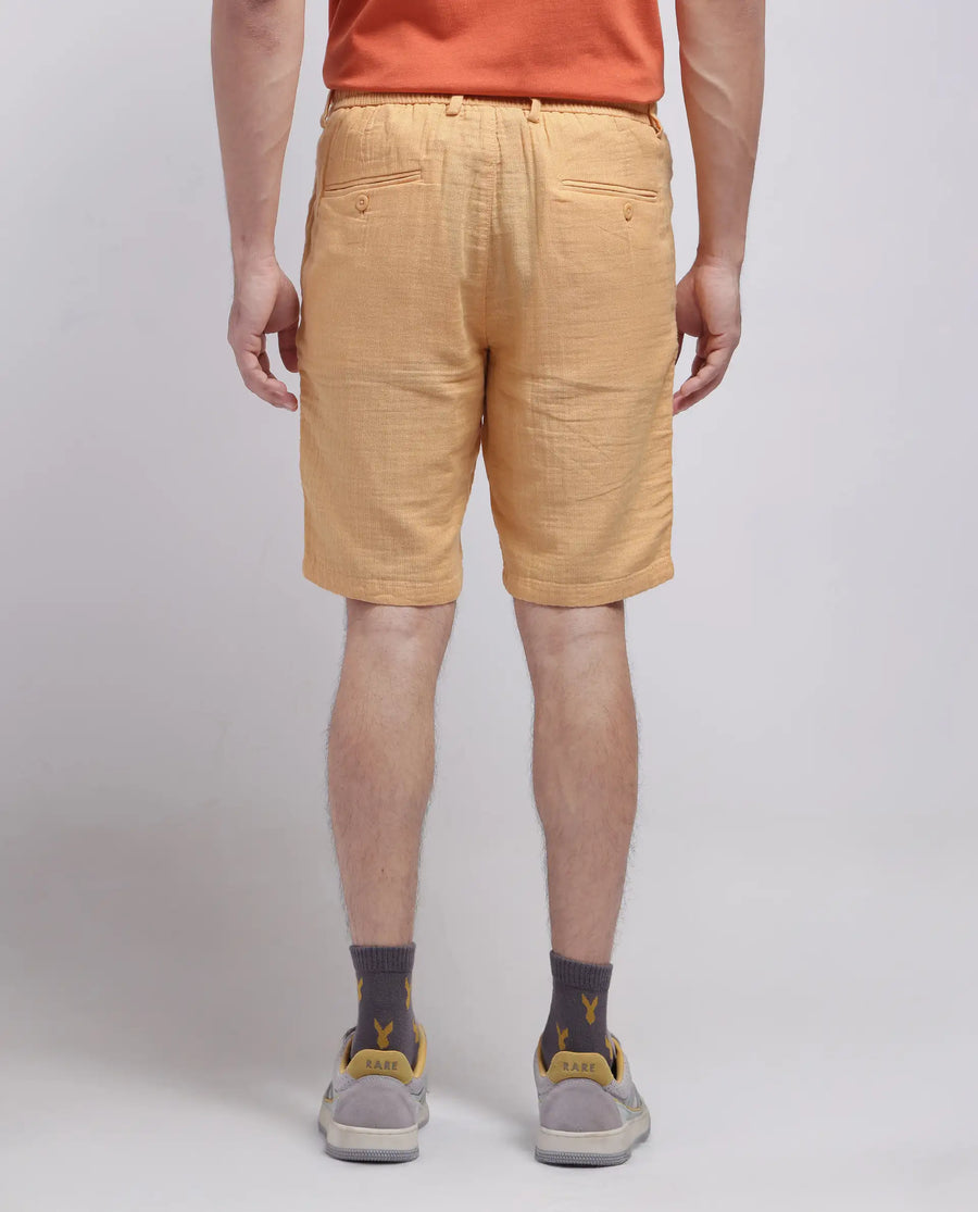 Rare Rabbit Men's Pinto-25 Yellow Cotton Plain Regular Fit Shorts