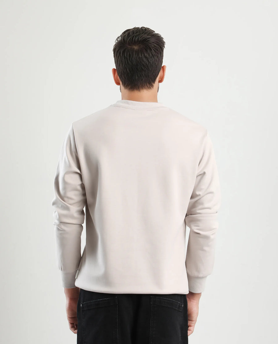 Rare Rabbit Men's Pixen Light Beige Cotton Blend Graphic Print Regular Fit Full Sleeve Crew Neck Sweatshirt