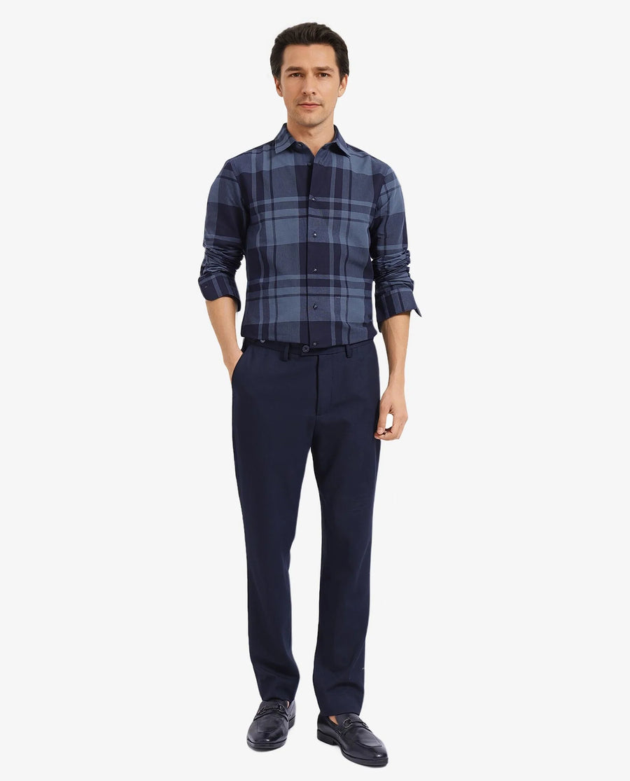 Rare Rabbit Men's Planos Dark Grey Cotton Checked Print Regular Fit Full Sleeve Collared Shirt
