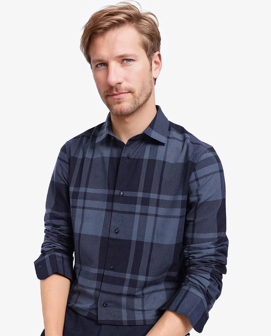 Rare Rabbit Men's Planos Dark Grey Cotton Checked Print Regular Fit Full Sleeve Collared Shirt