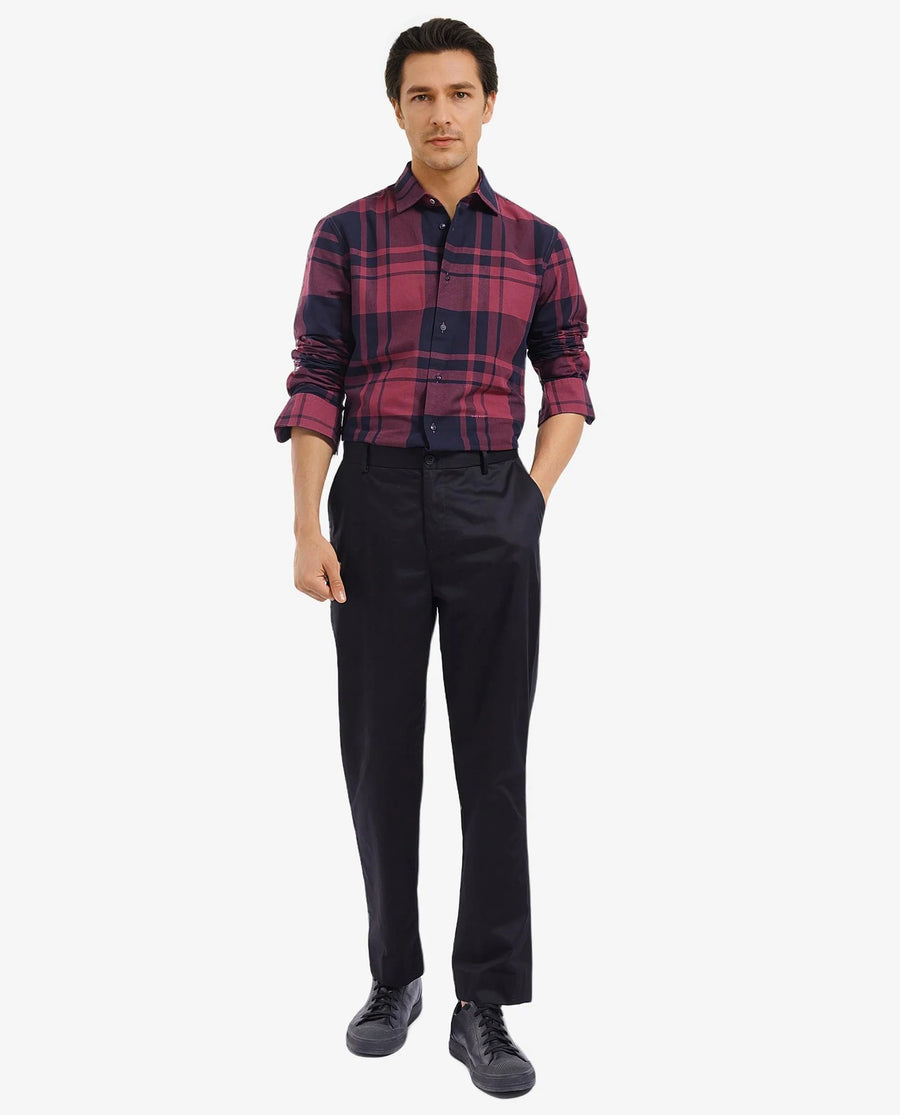 Rare Rabbit Men's Planos Maroon Cotton Checked Print Regular Fit Full Sleeve Collared Shirt