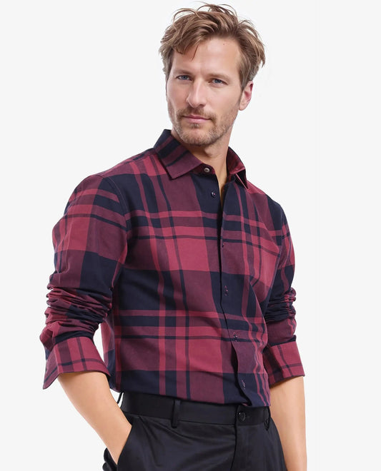 Rare Rabbit Men's Planos Maroon Cotton Checked Print Regular Fit Full Sleeve Collared Shirt