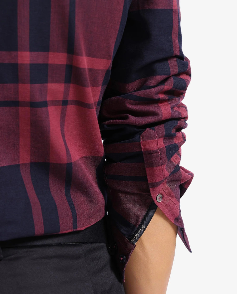 Rare Rabbit Men's Planos Maroon Cotton Checked Print Regular Fit Full Sleeve Collared Shirt