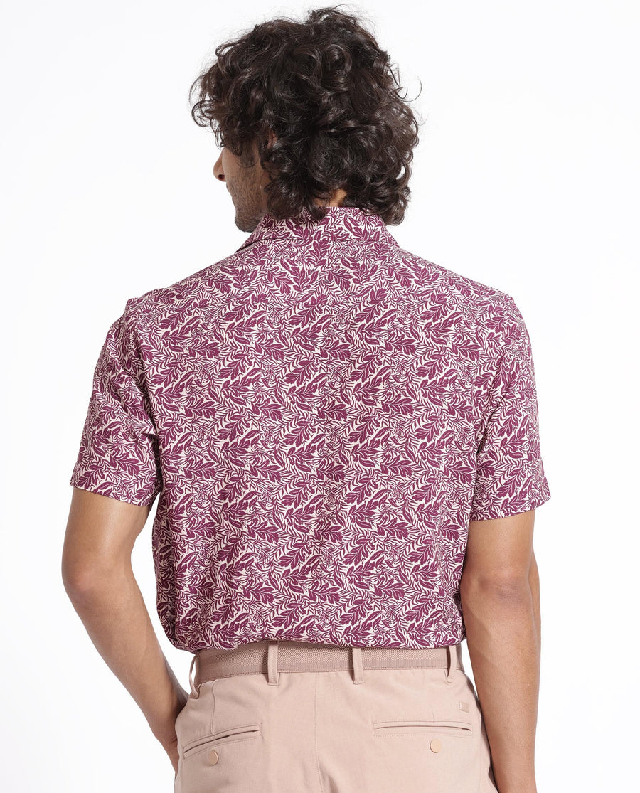 Rare Rabbit Men's Planto Purple Viscose Floral Print Regular Fit Half Sleeve Collared Shirt