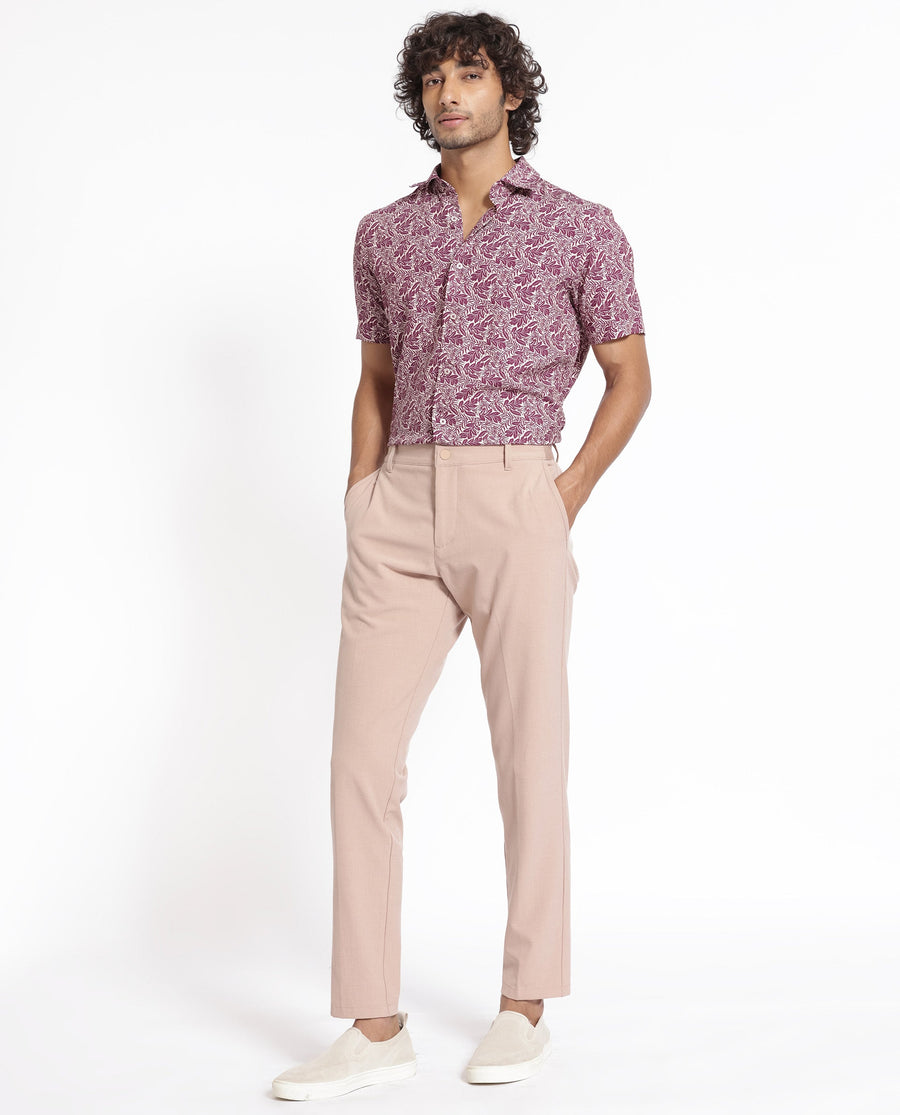 Rare Rabbit Men's Planto Purple Viscose Floral Print Regular Fit Half Sleeve Collared Shirt