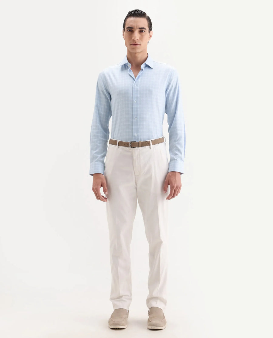 Rare Rabbit Men's Plid Blue Cotton Fabric Collared Neck Regular Fit Checks Shirt