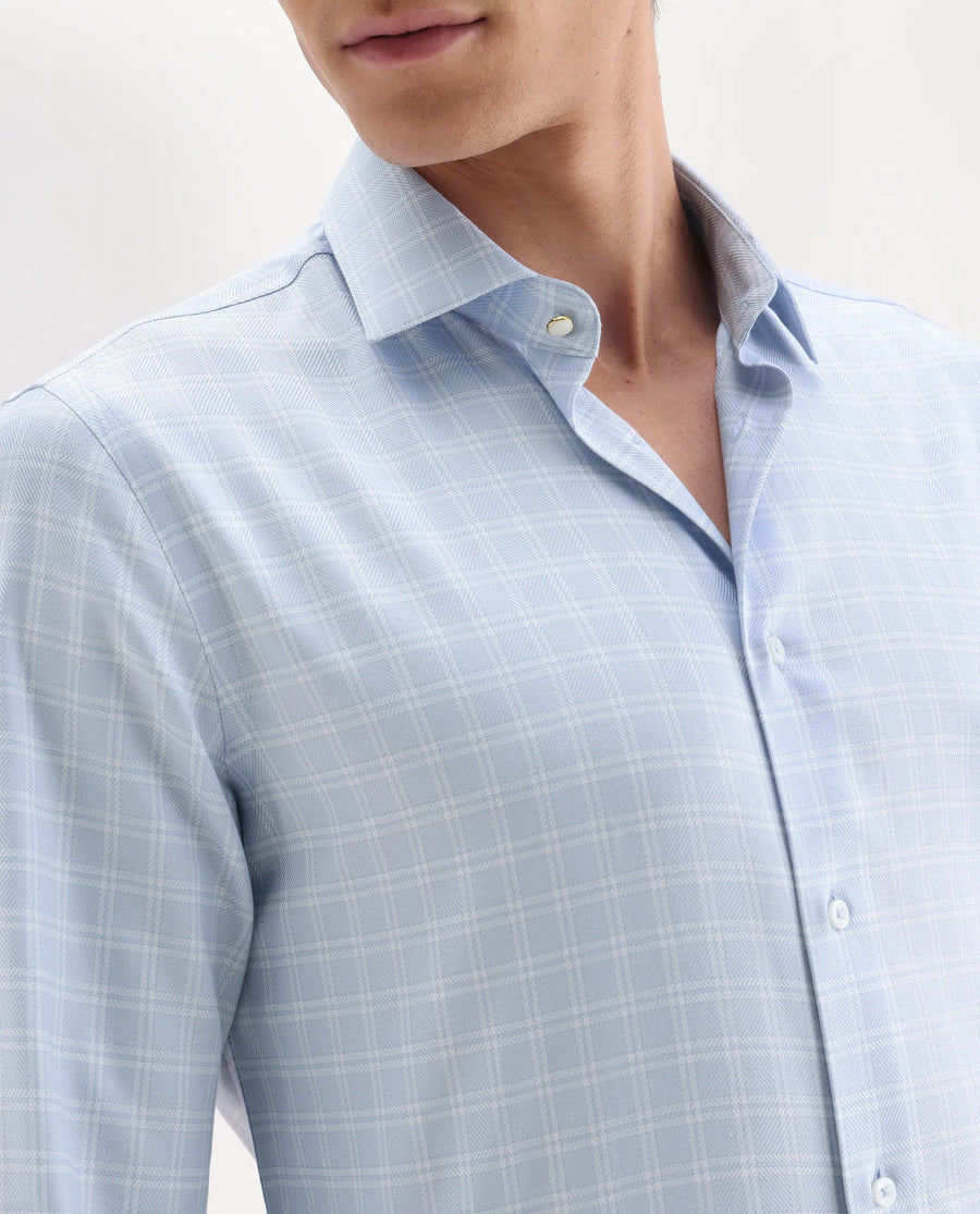 Rare Rabbit Men's Plid Blue Cotton Fabric Collared Neck Regular Fit Checks Shirt