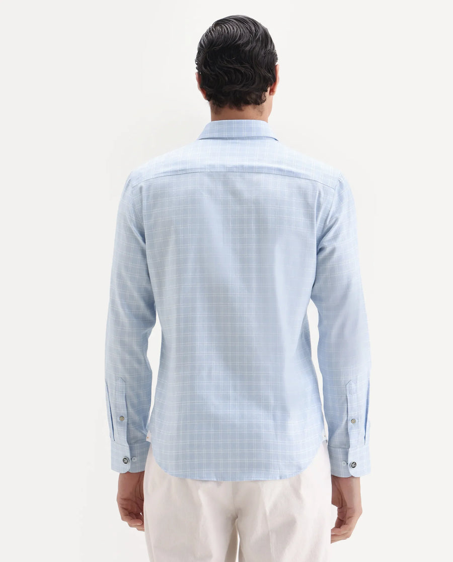 Rare Rabbit Men's Plid Blue Cotton Fabric Collared Neck Regular Fit Checks Shirt
